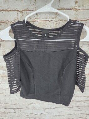 Privately Privileged Crop Top Size Medium Black Open Shoulder